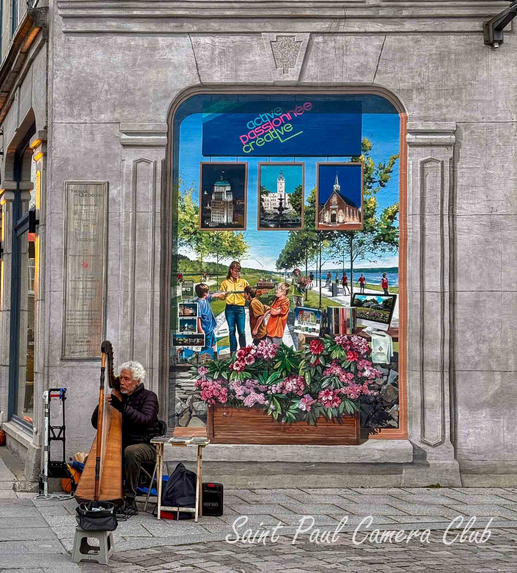 “Harpist Busking in Quebec City” by Roy Hakala (May Digital Travel Salon)